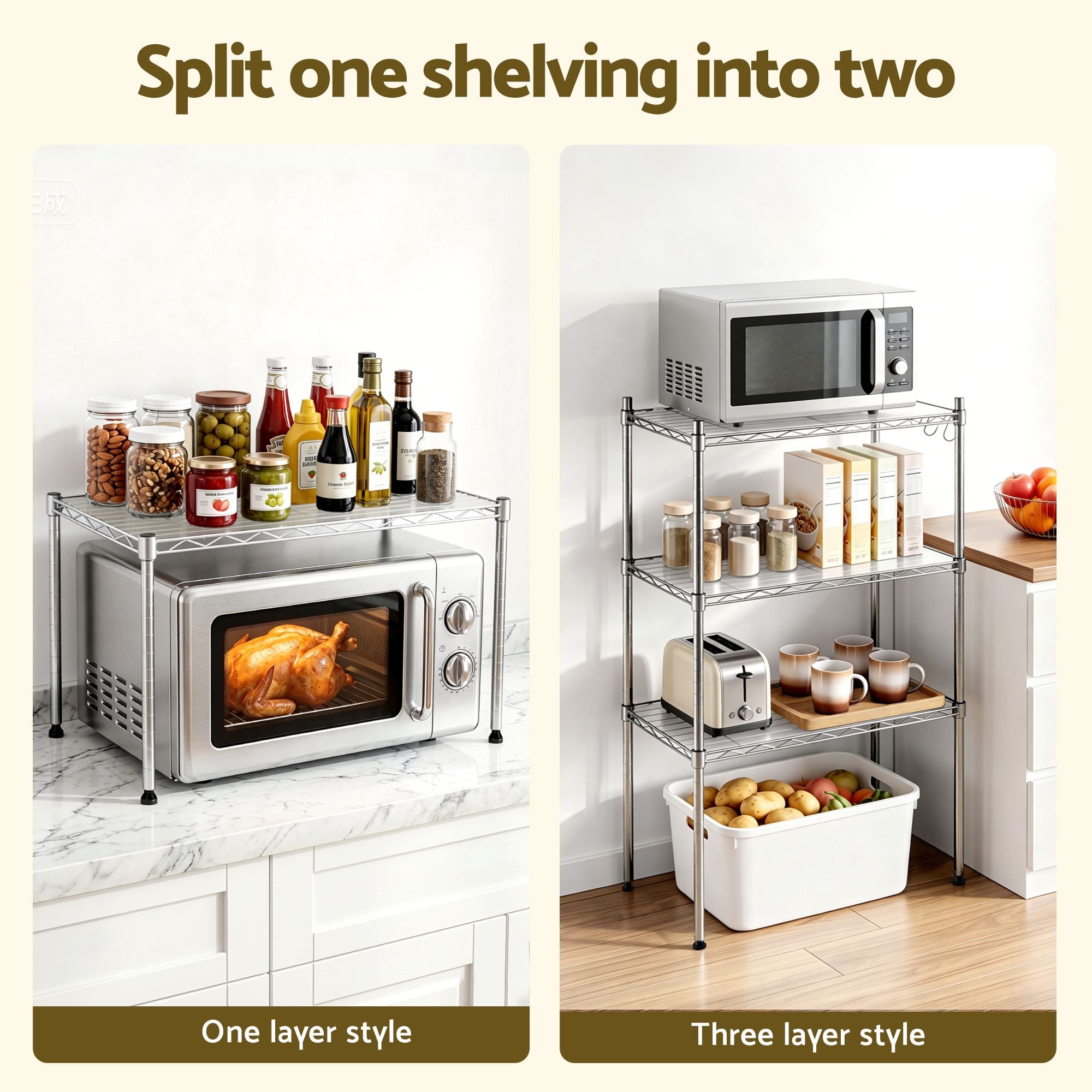 5-Tier Kitchen Rack Shelf Shelving Unit 60x35x150CM Adjustable Metal Storage Shelves Silver