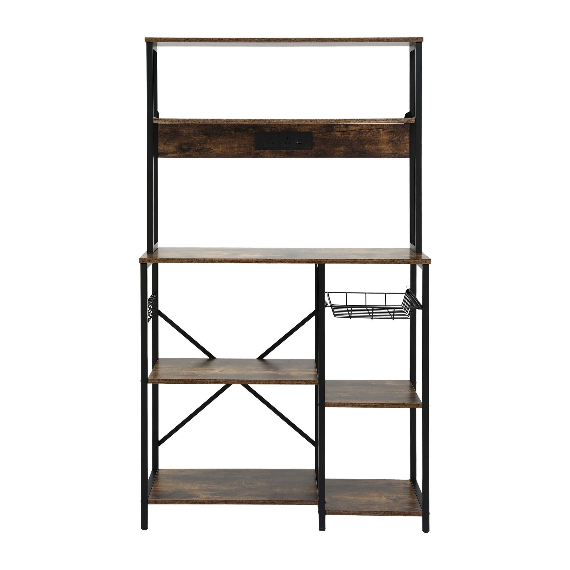 5-Tier Kitchen Rack with Power Outlets 90CMX153CM Microwave Storage Shelf