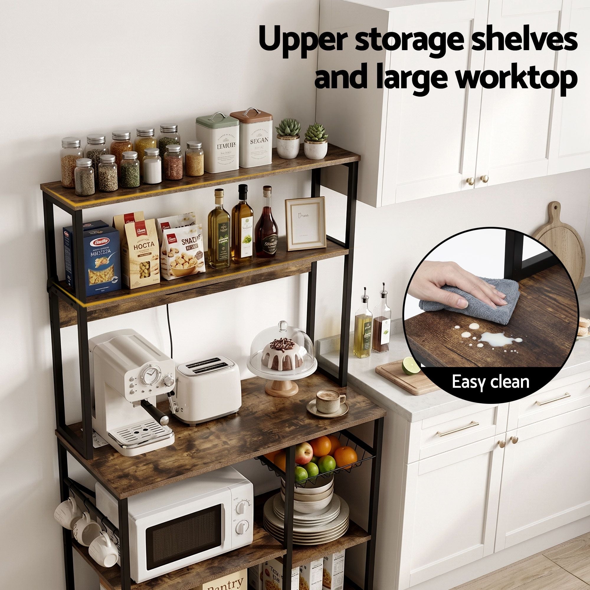 5-Tier Kitchen Rack with Power Outlets 90CMX153CM Microwave Storage Shelf
