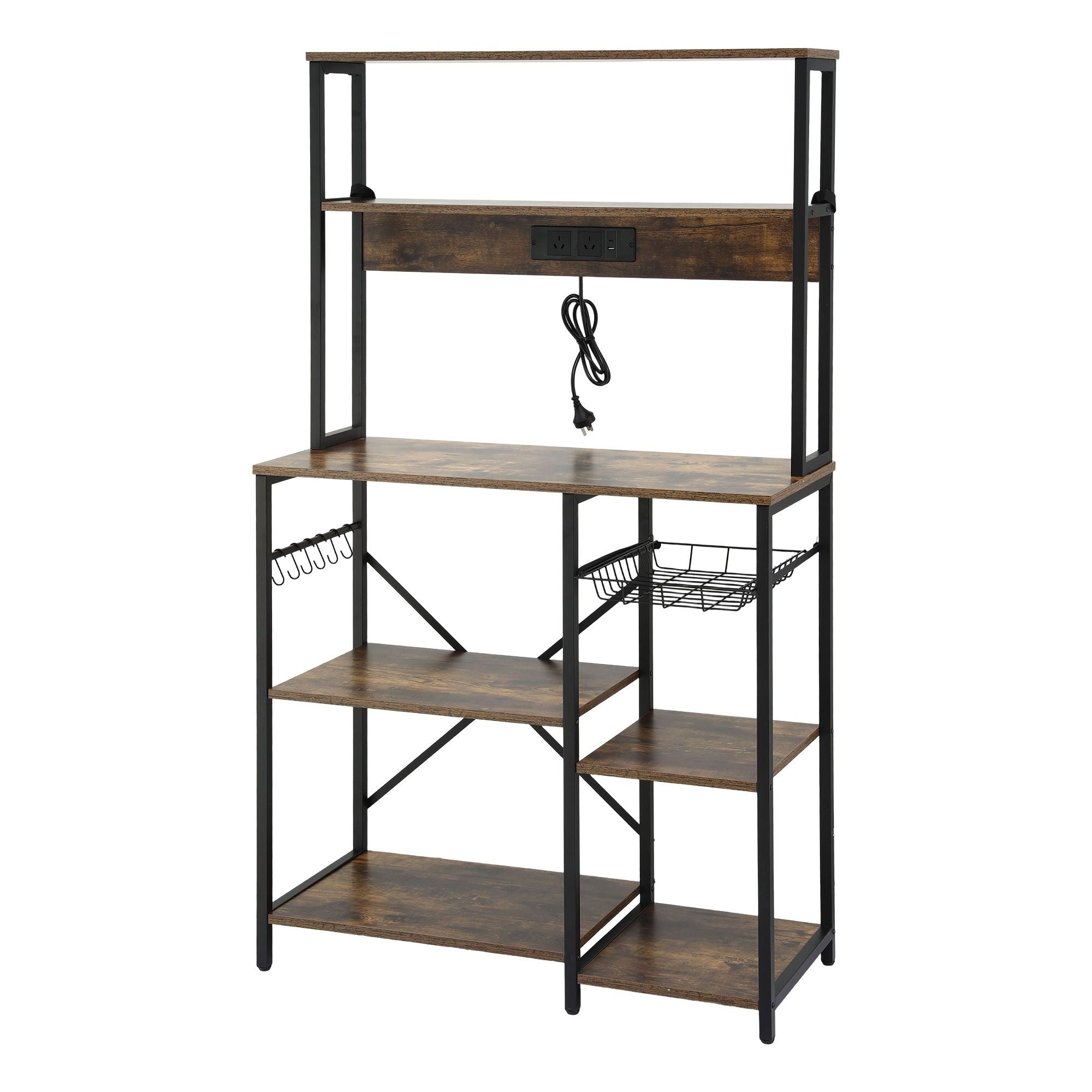 5-Tier Kitchen Rack with Power Outlets 90CMX153CM Microwave Storage Shelf
