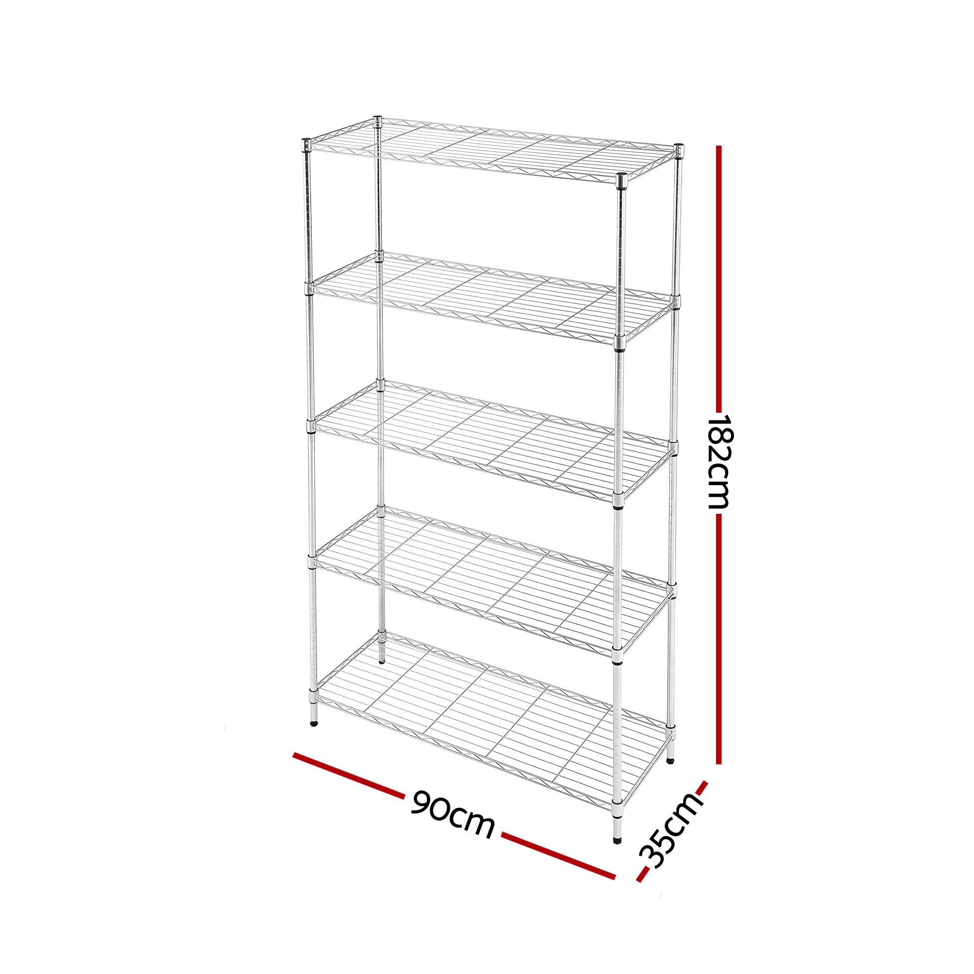 5-Tier Kitchen Rack Shelf Shelving 90x35x182CM Adjustable Metal Storage Shelves