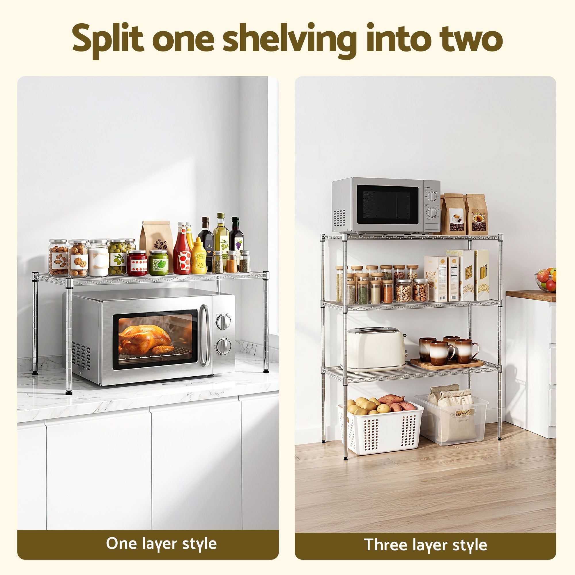 5-Tier Kitchen Rack Shelf Shelving 90x35x182CM Adjustable Metal Storage Shelves