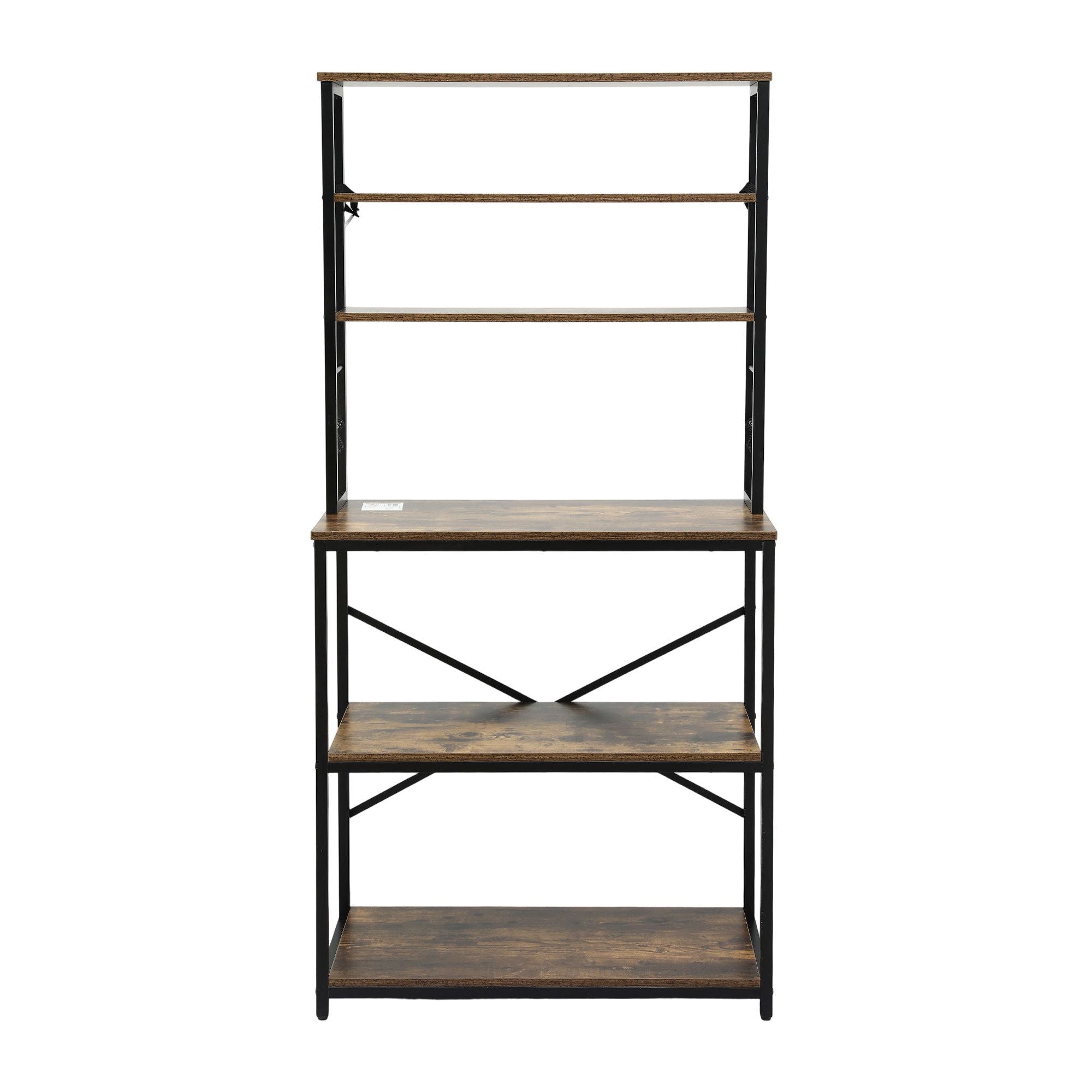 6-Tier Kitchen Rack with 6 Hooks Microwave Storage Shelf 80cm x 167cm