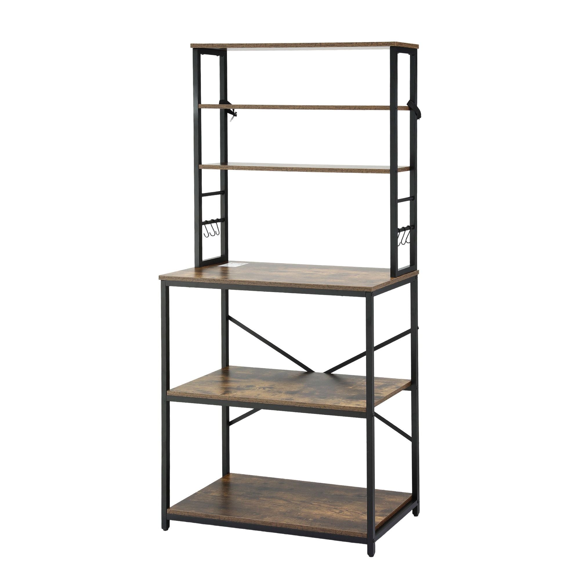6-Tier Kitchen Rack with 6 Hooks Microwave Storage Shelf 80cm x 167cm