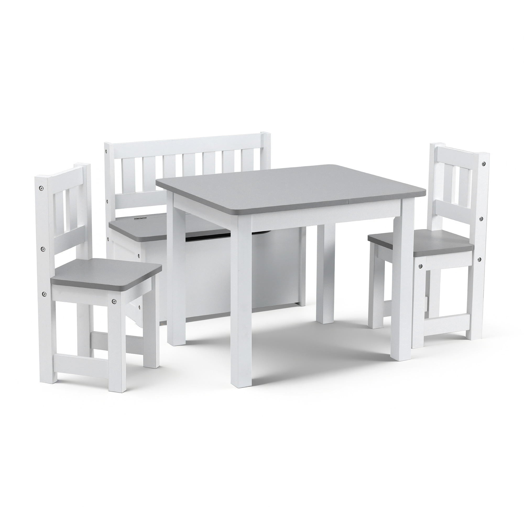 4-Piece Kids 2-in-1 Table and Chair Set with Storage Bench for Activities - Grey