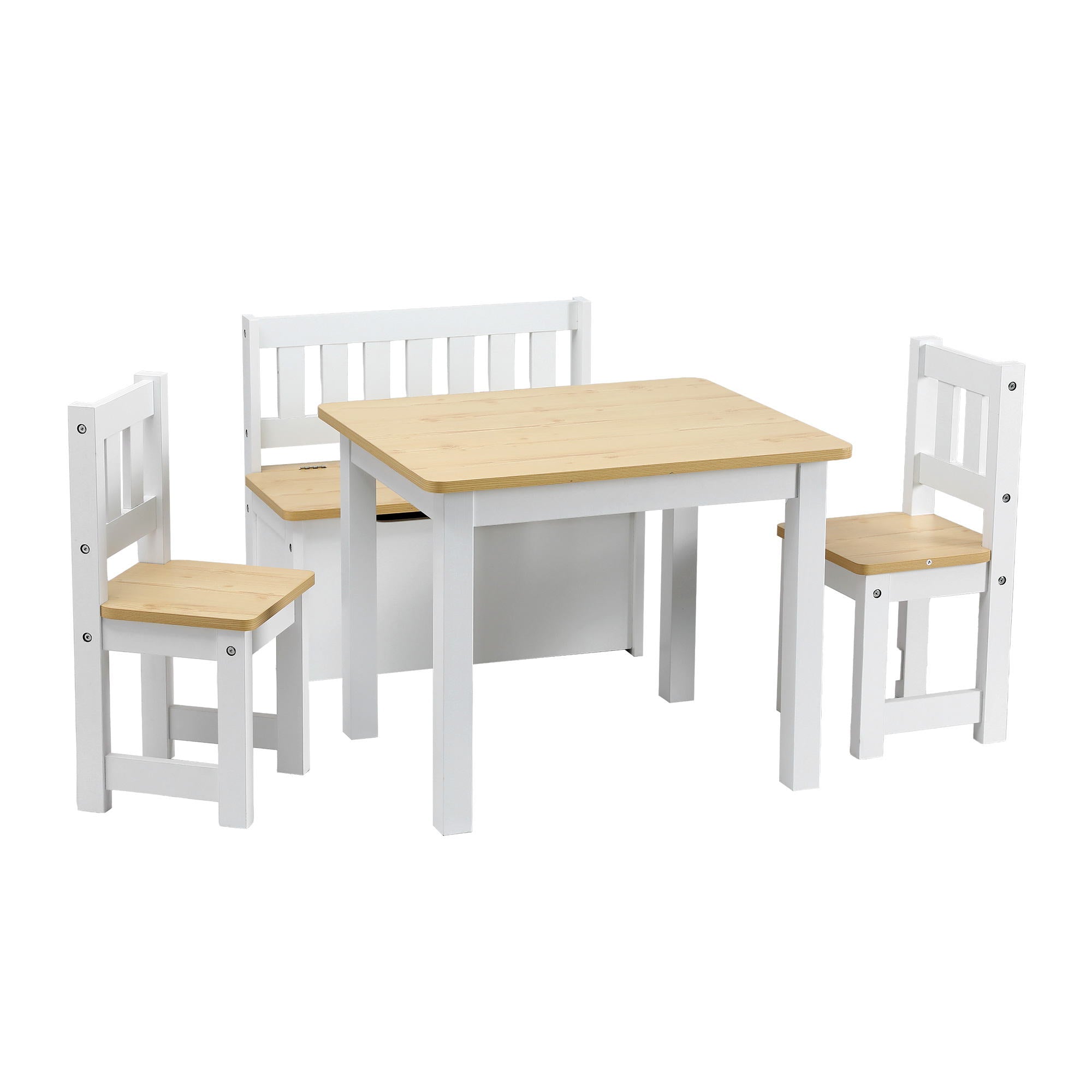 4-Piece Kids Activity Table and Chair Set with Storage Bench for Drawing, Reading & Snack Time - Natural