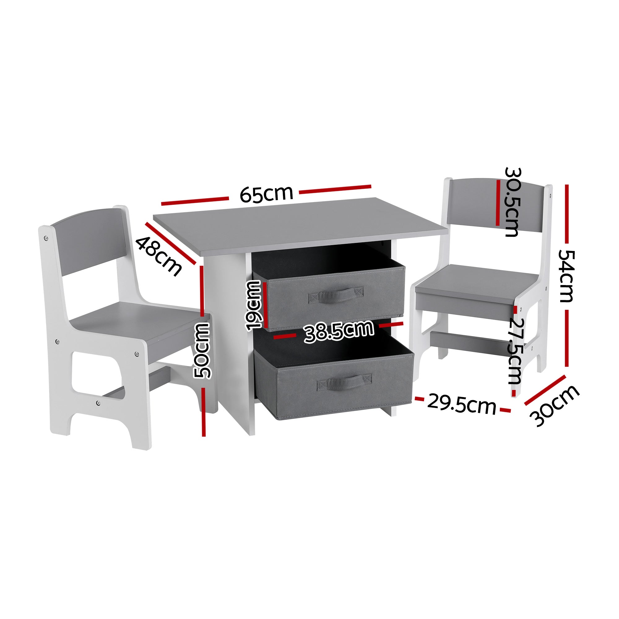Kids Table and 2 Chairs Activity Set with Storage Drawers for Drawing, Reading, Crafts, Eating - Grey