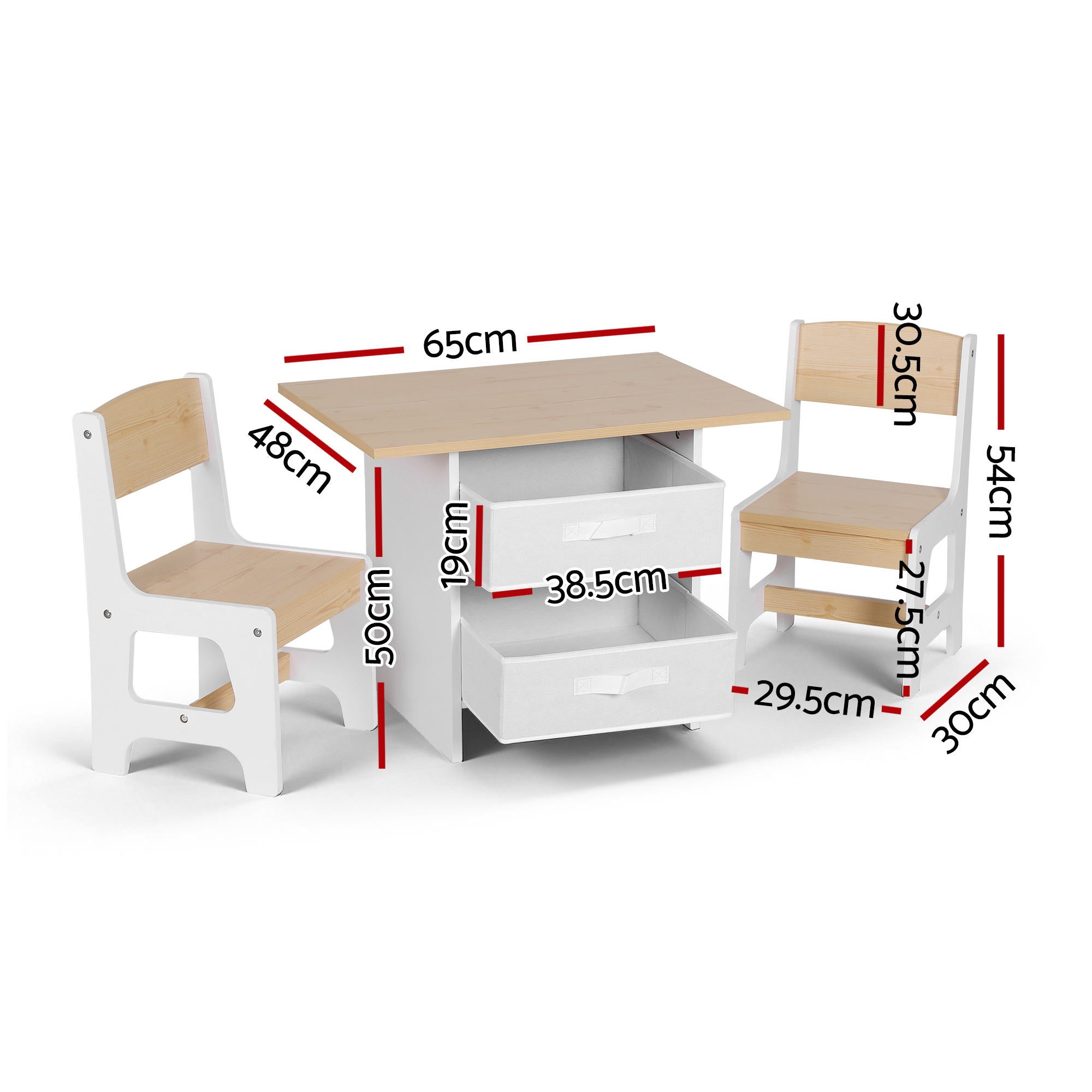 Kids Table and 2 Chairs Set with 2 Storage Drawers for Drawing, Reading, Crafts - Natural