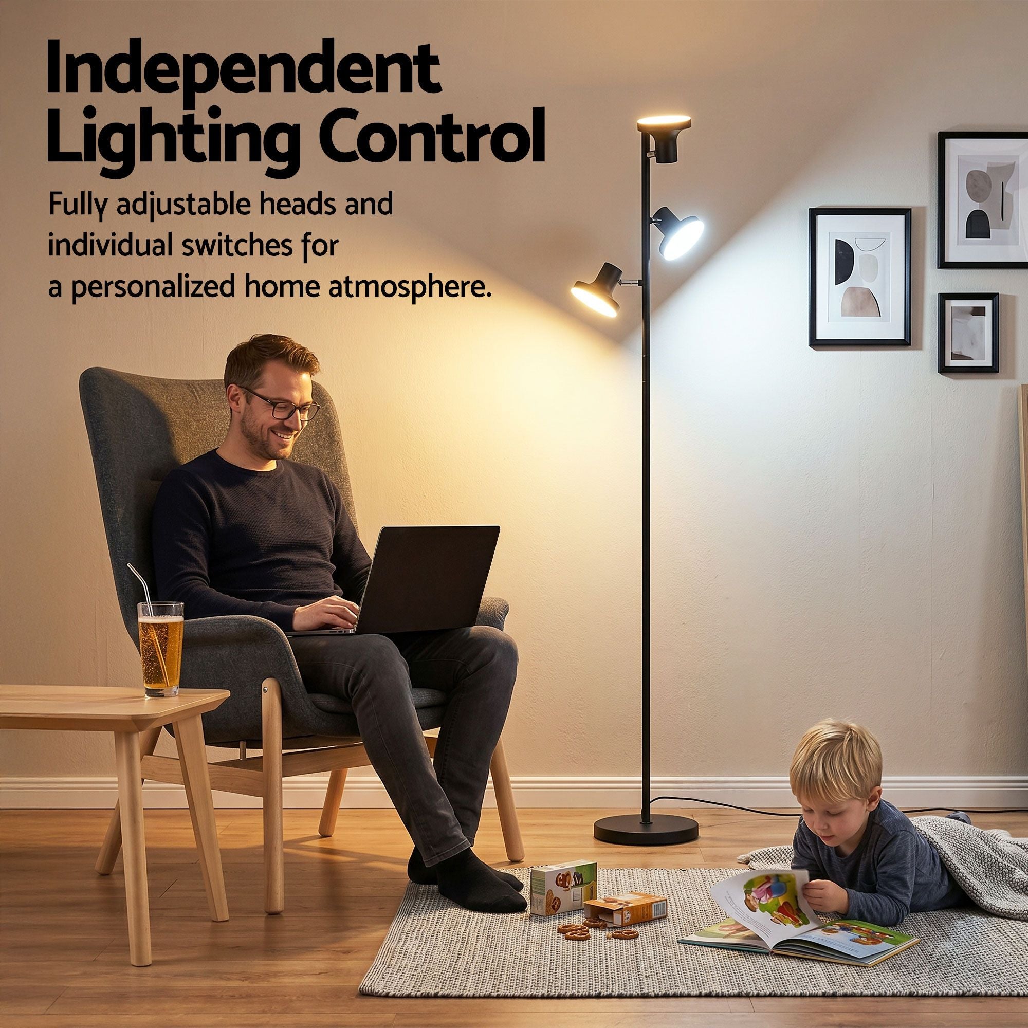 LED Tree Floor Lamp, 36W Modern Dimmable Standing Lamp with Remote & Touch Control, 4 Color Temperatures, 3 Rotatable LED Light Floor Lamps for Living Room, Bedroom, Office