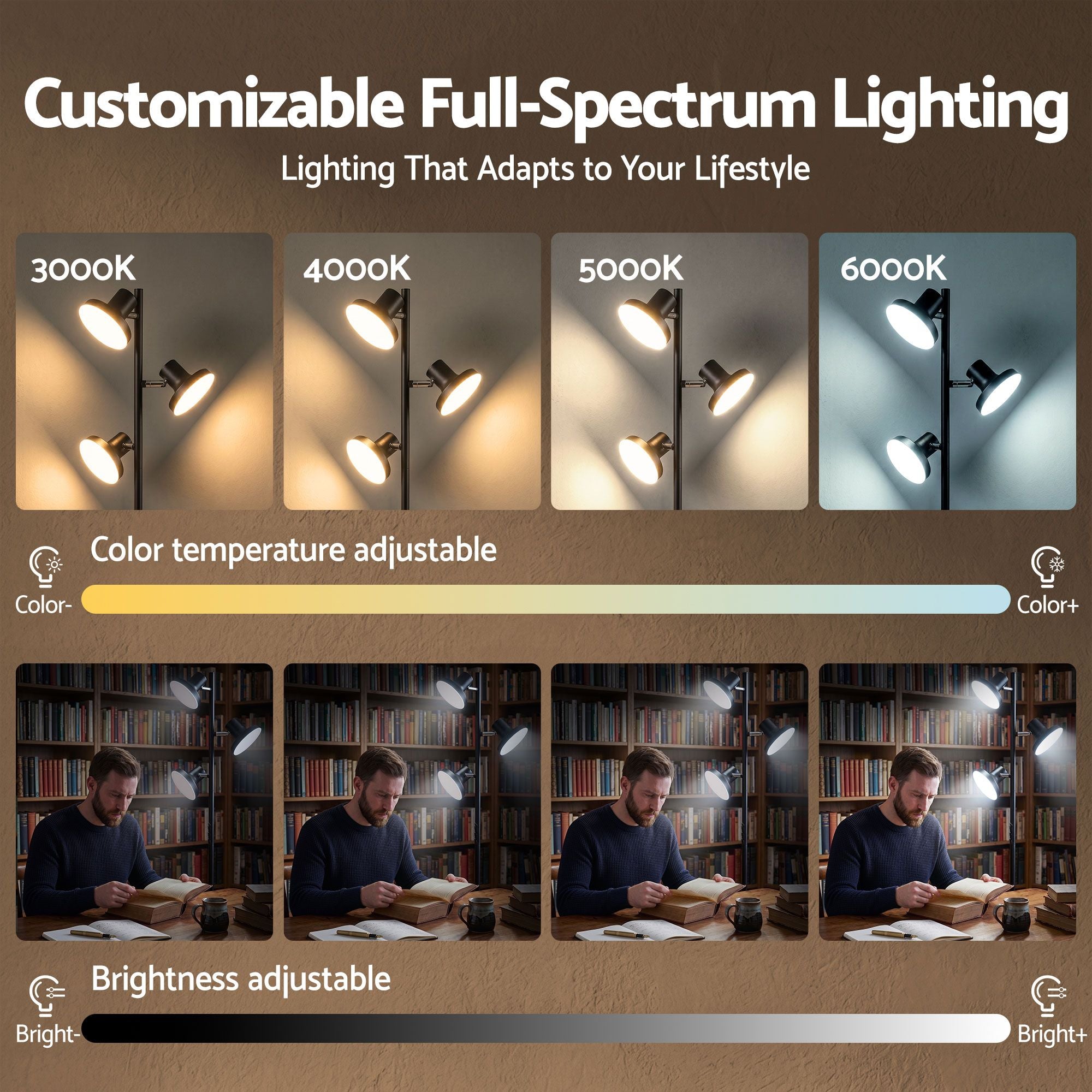 LED Tree Floor Lamp, 36W Modern Dimmable Standing Lamp with Remote & Touch Control, 4 Color Temperatures, 3 Rotatable LED Light Floor Lamps for Living Room, Bedroom, Office
