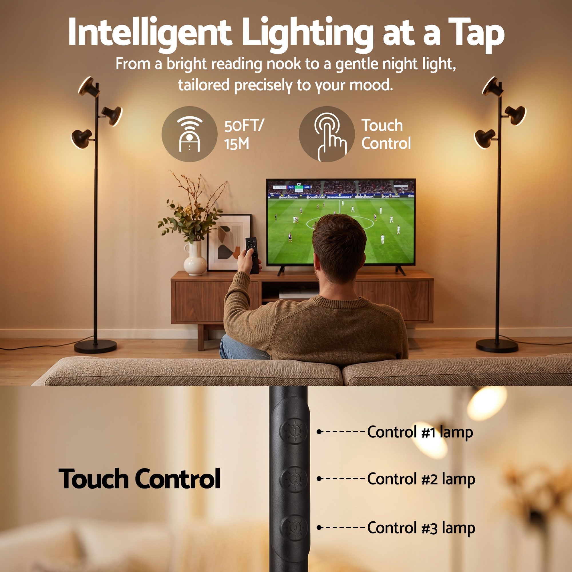 LED Tree Floor Lamp, 36W Modern Dimmable Standing Lamp with Remote & Touch Control, 4 Color Temperatures, 3 Rotatable LED Light Floor Lamps for Living Room, Bedroom, Office