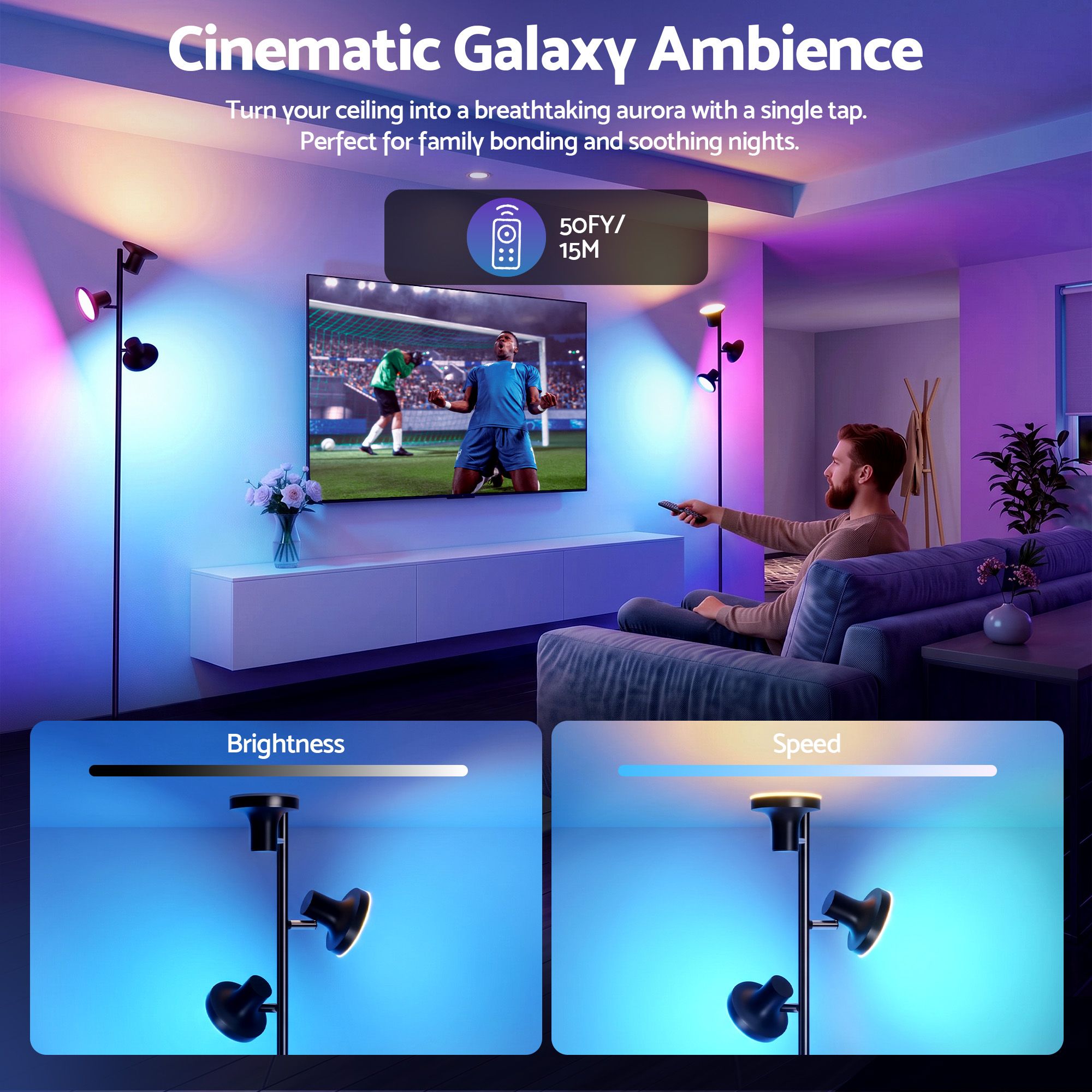 RGB Floor Lamp LED with 3 Swivel Lights Color Changing Lamp with Remote Stepless Dimmable