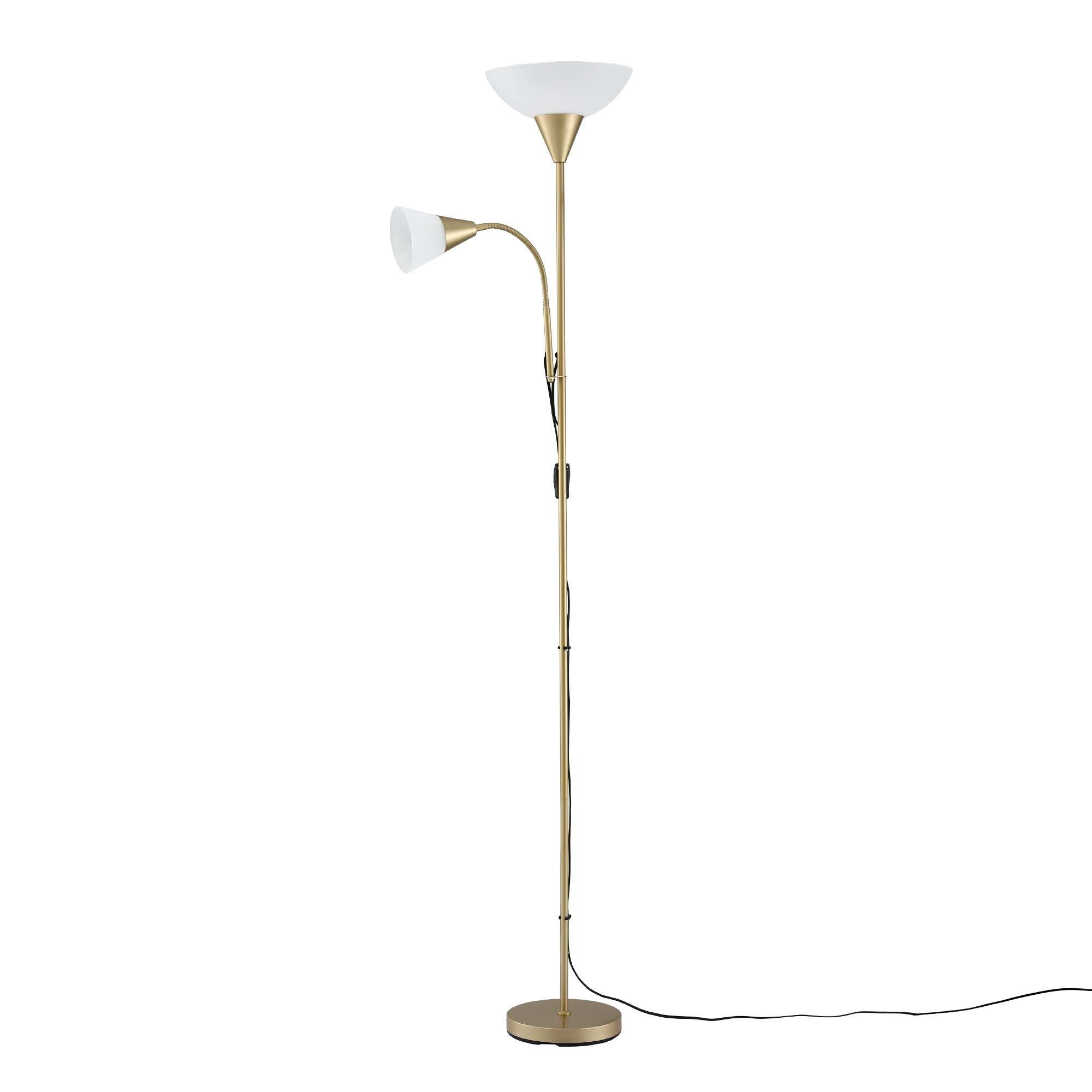 Gold Floor Lamp with Reading Light | Mother and Child Standing Lamp with 360 Flexible Gooseneck, Individual Switch & Plate Shade, E27 & E14 Bulb (Not Included) Home Living Room Office Reading