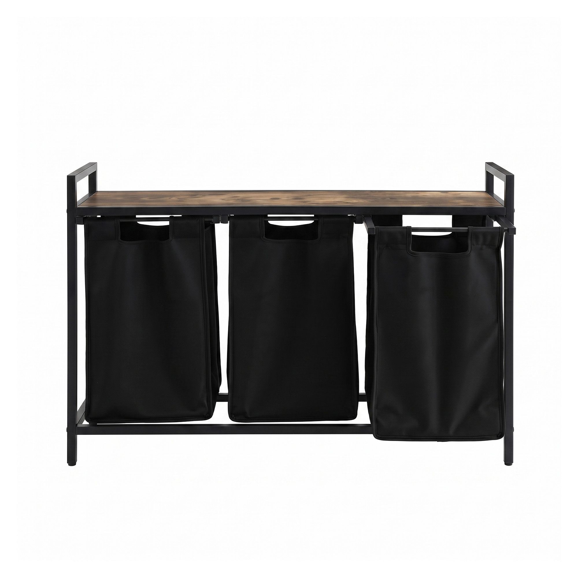 Laundry Basket with 3 Pull-out Bags Metal Frame Black