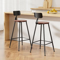 Set of 2 Bar Stools Pinewood Metal - Black and Wood