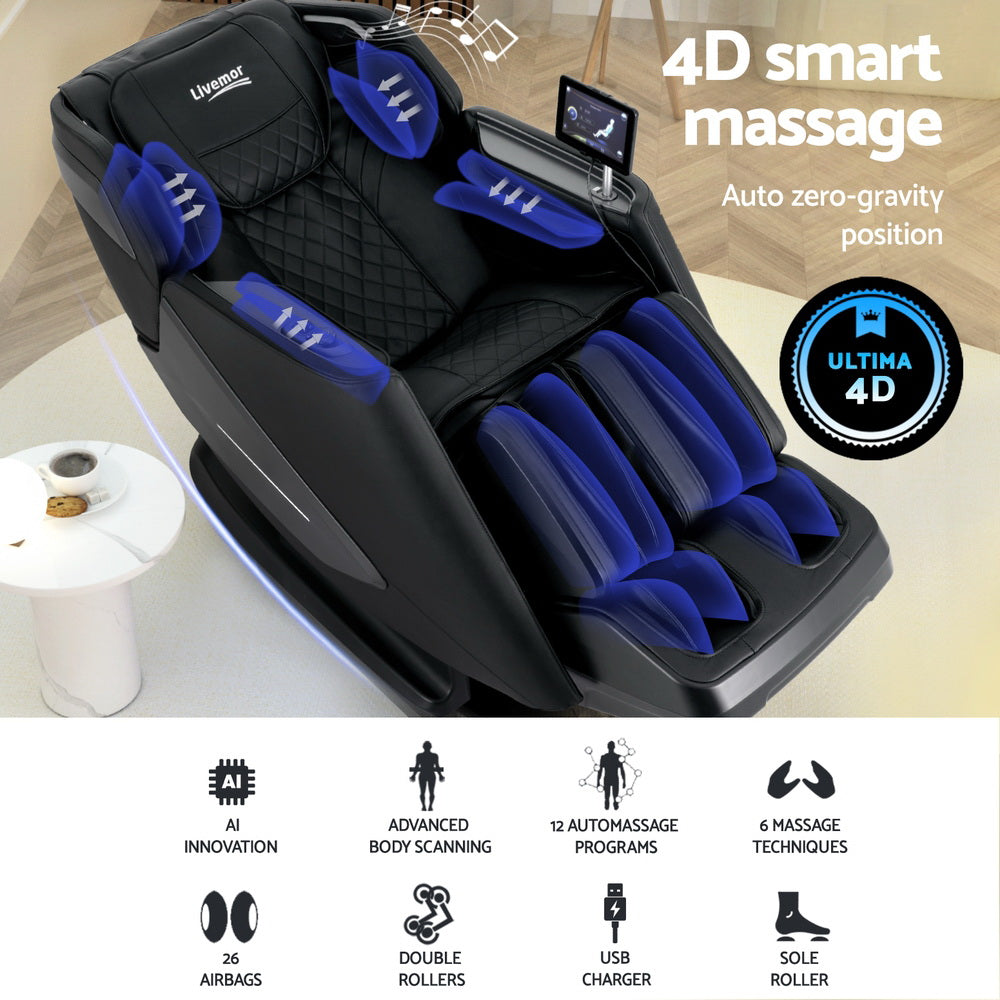 4D Massage Chair Electric Recliner Home Massager Black