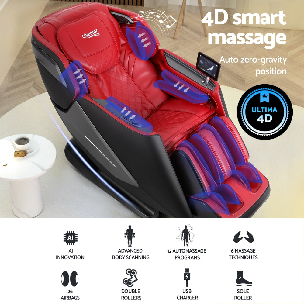 4D Massage Chair Electric Recliner Home Massager Red