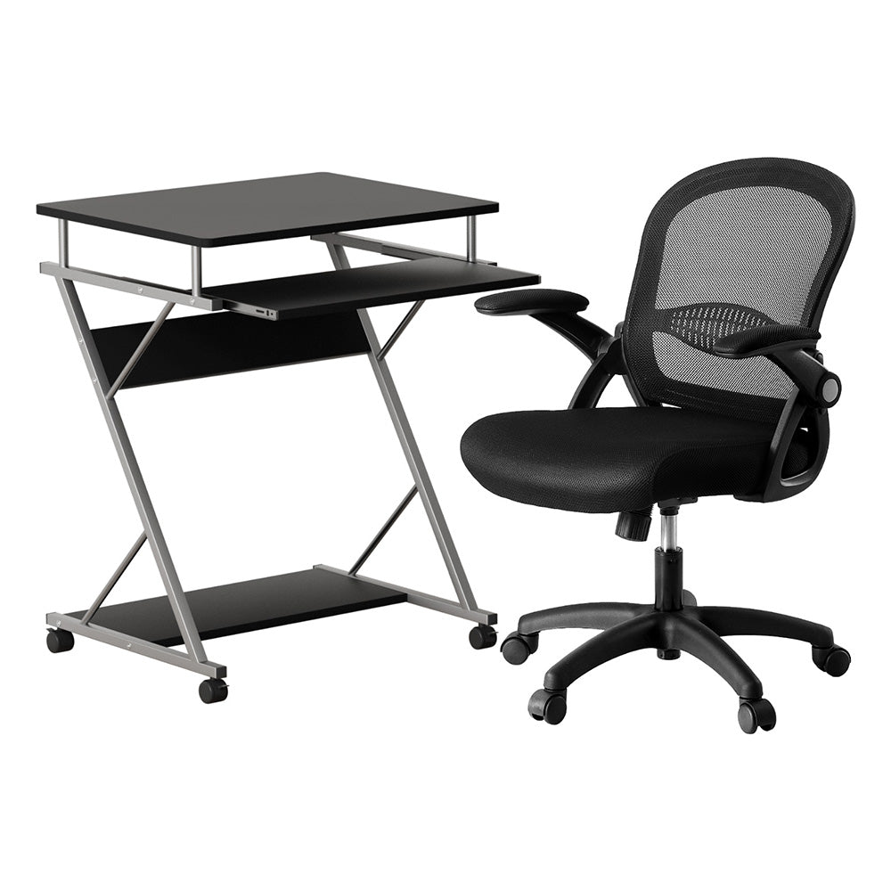 Computer Desk Mesh Office Chair Set Desks with Keyboard Shelf Try Black