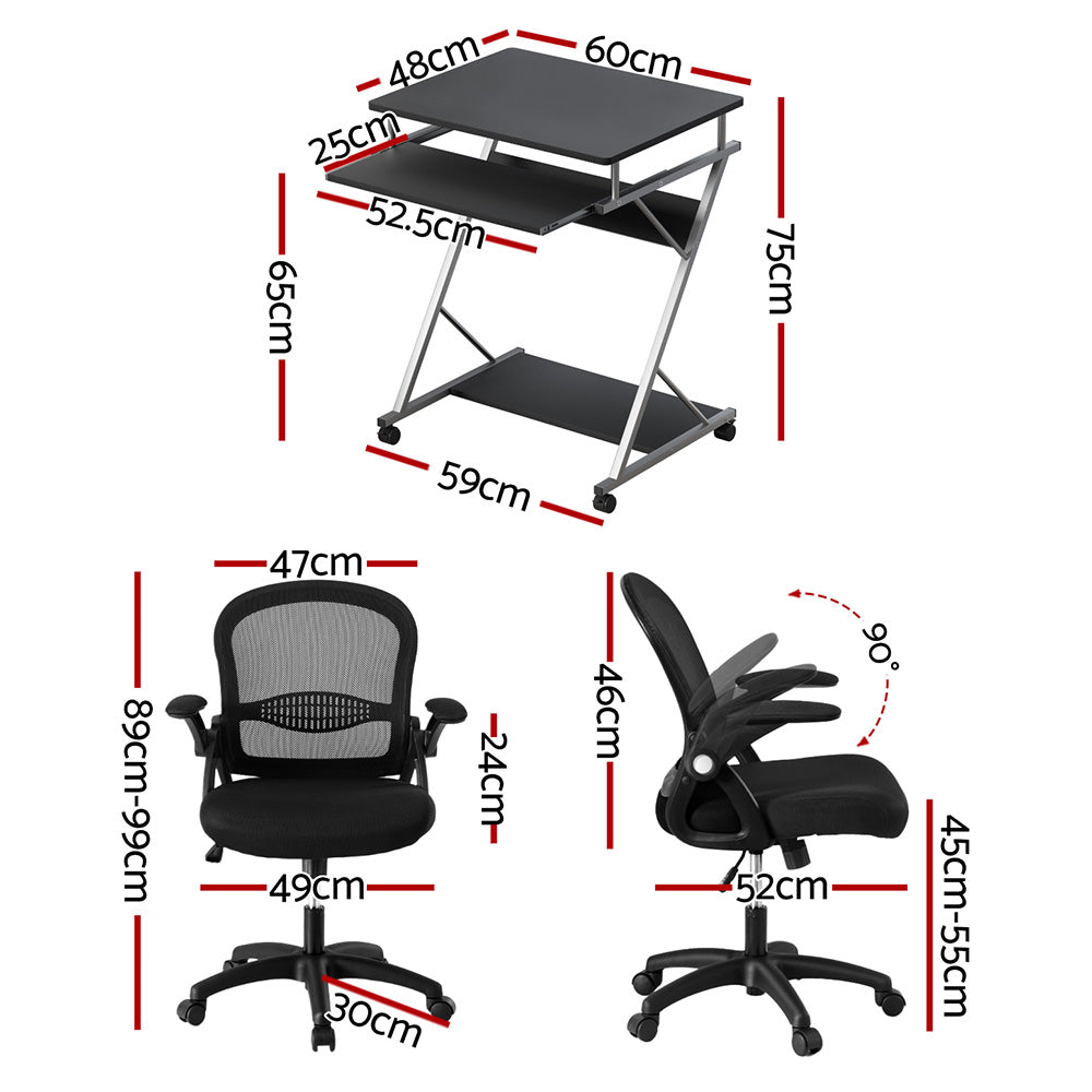 Computer Desk Mesh Office Chair Set Desks with Keyboard Shelf Try Black