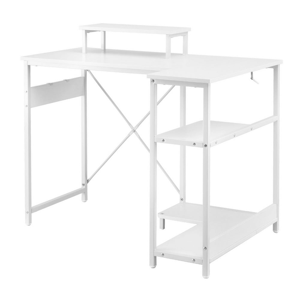 Computer Desk L-Shape Home Office Study Table Open Shelves White 100CM