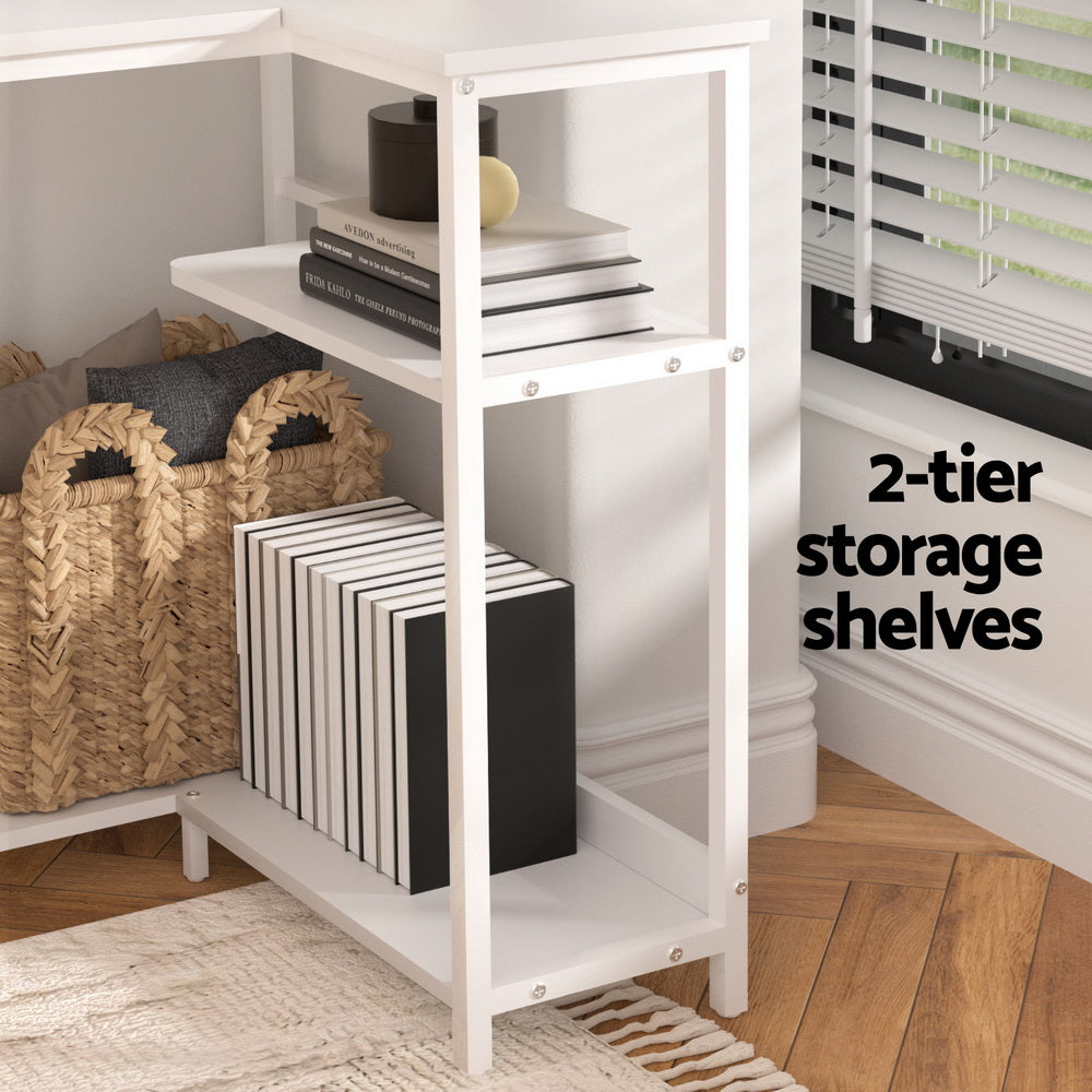 Computer Desk L-Shape Home Office Study Table Open Shelves White 100CM