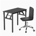 Foldable Computer Desk and PU Leather Office Chair Set - Black