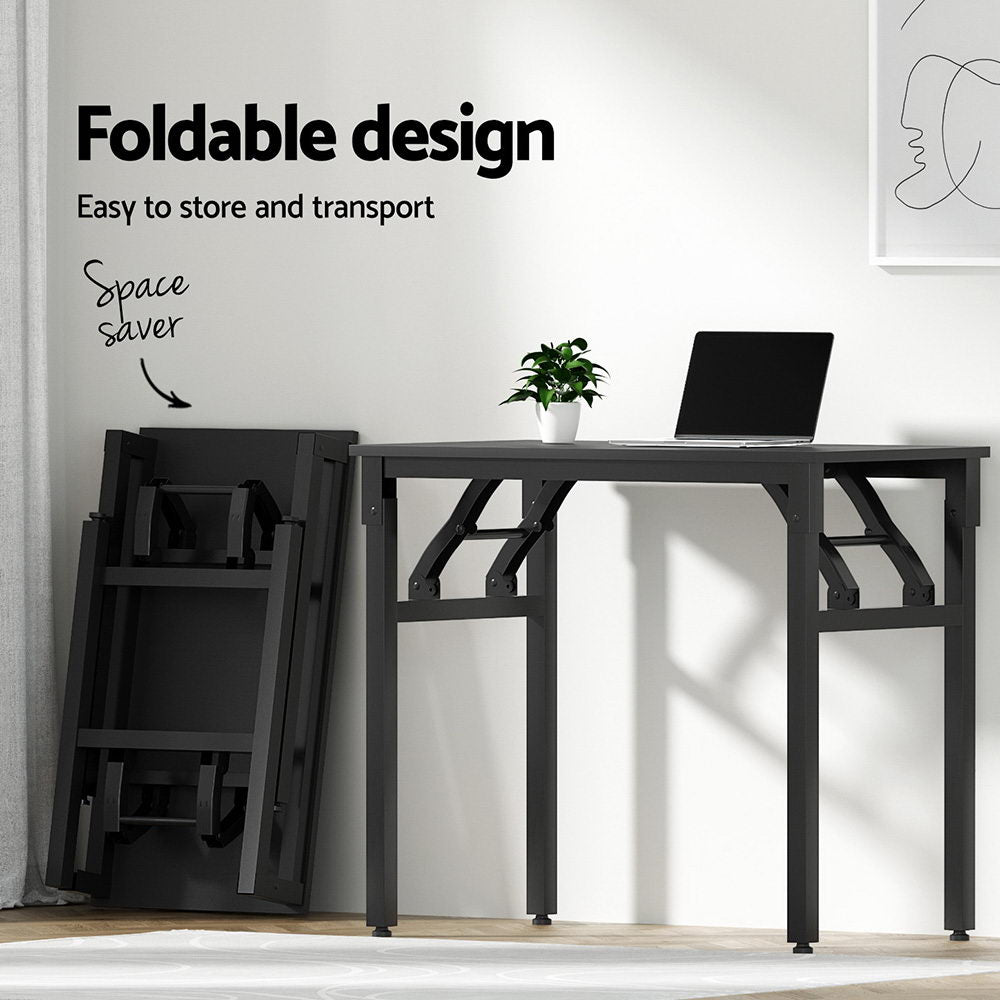 Foldable Computer Desk and PU Leather Office Chair Set - Black