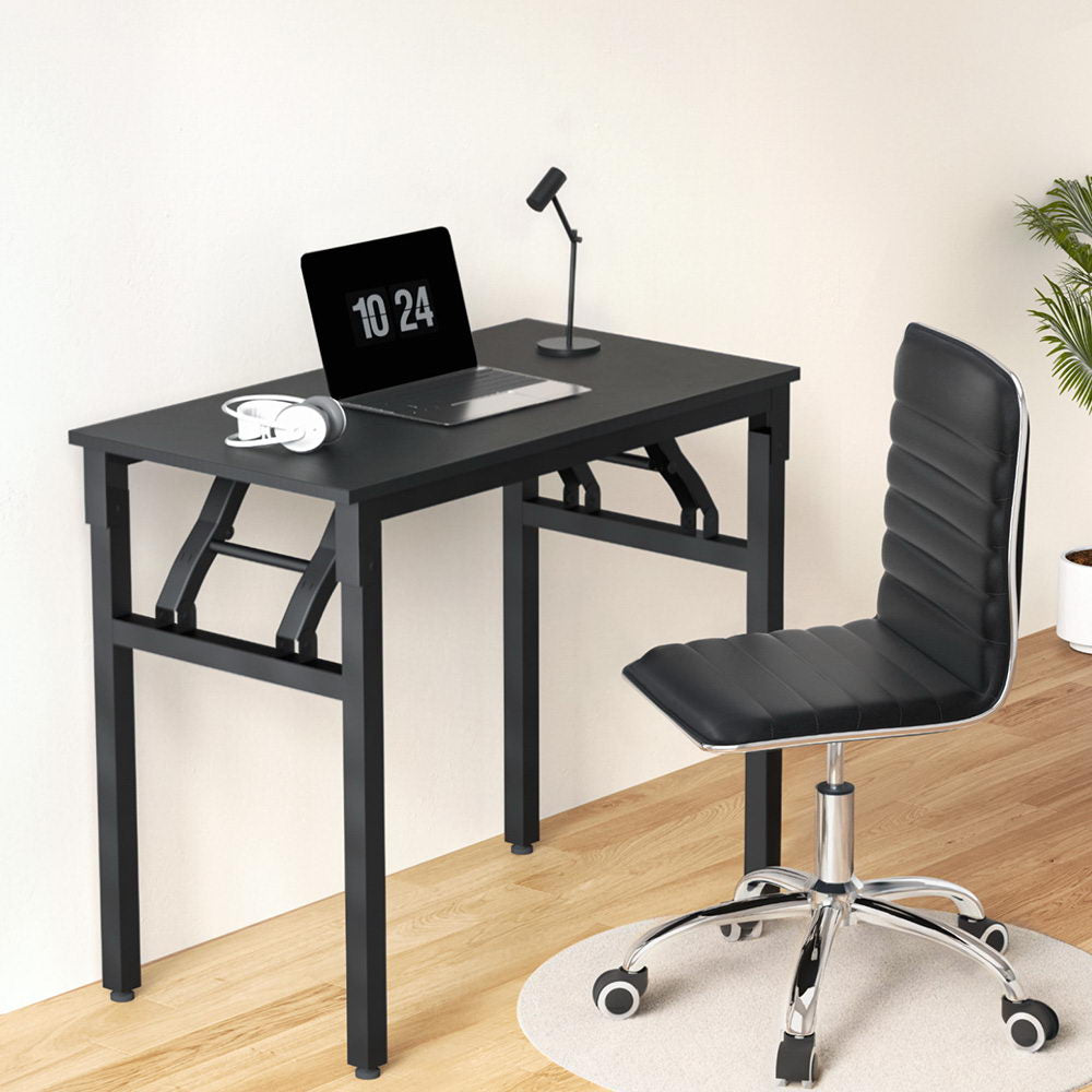Foldable Computer Desk and PU Leather Office Chair Set - Black