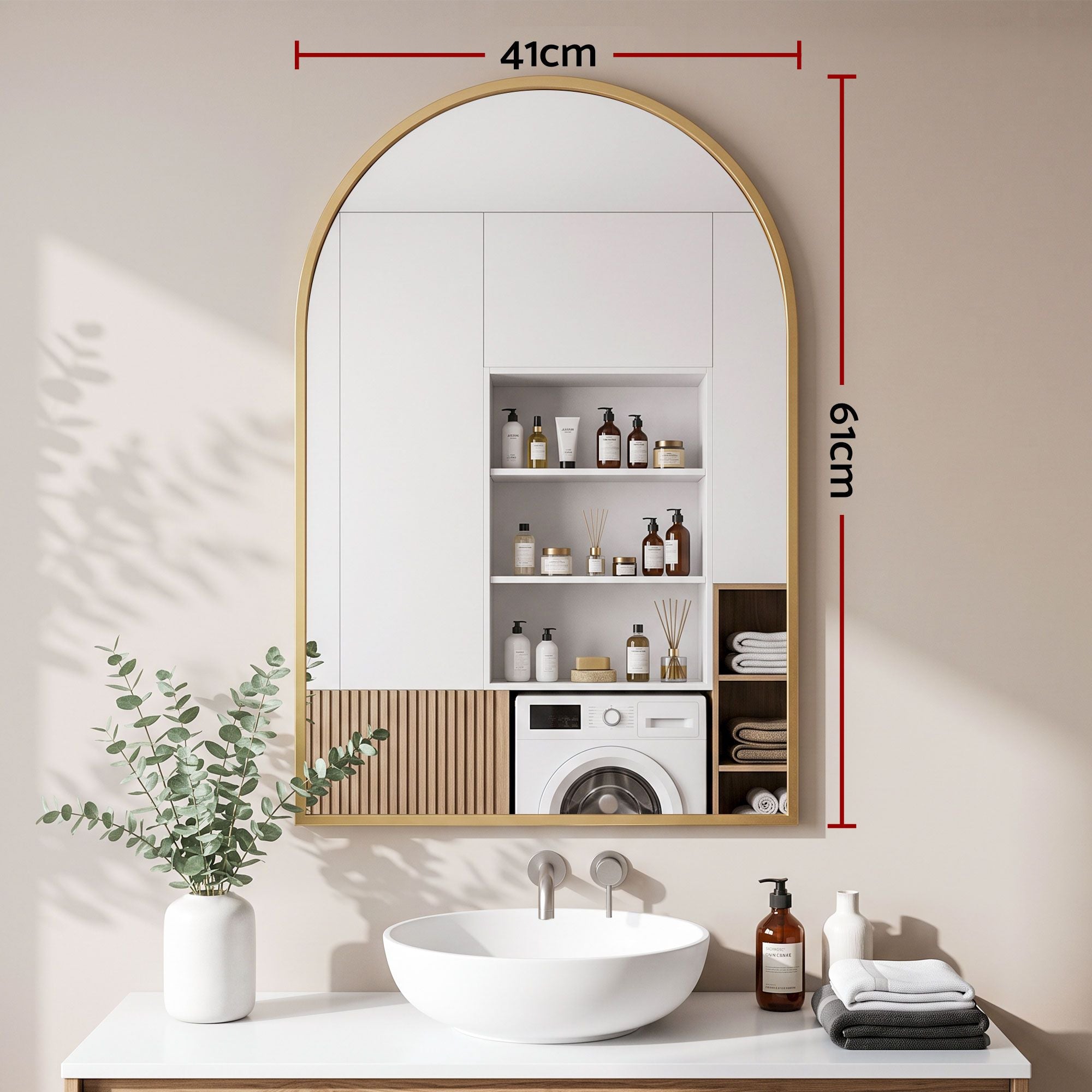Arch Wall Mirror, Decorative Gold Frame Mirrors, 61x41cm Bathroom Vanity Mirror, Slim Frame for Living Room Entryway Bedroom Decor