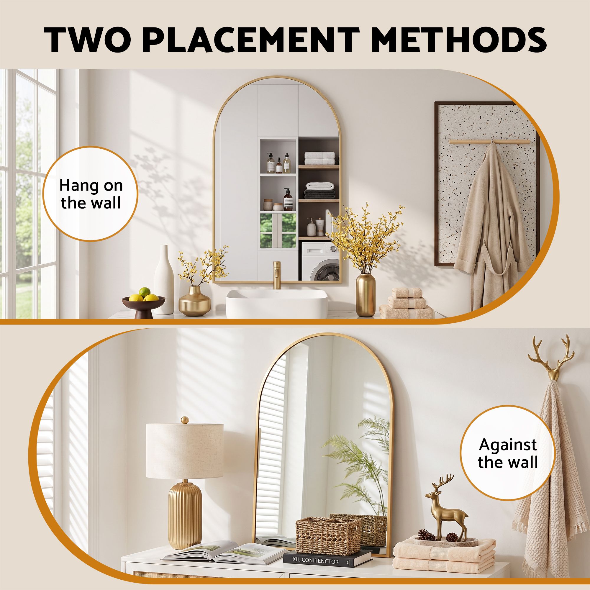 Arch Wall Mirror, Decorative Gold Frame Mirrors, 61x41cm Bathroom Vanity Mirror, Slim Frame for Living Room Entryway Bedroom Decor