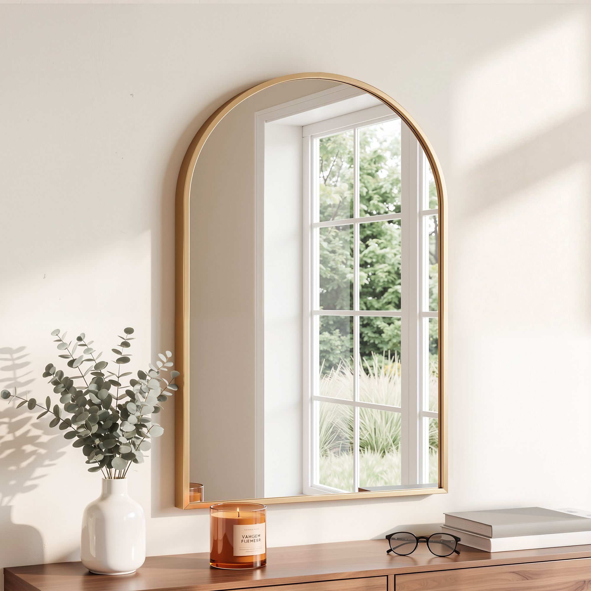 Arch Wall Mirror, Decorative Gold Frame Mirrors, 61x41cm Bathroom Vanity Mirror, Slim Frame for Living Room Entryway Bedroom Decor