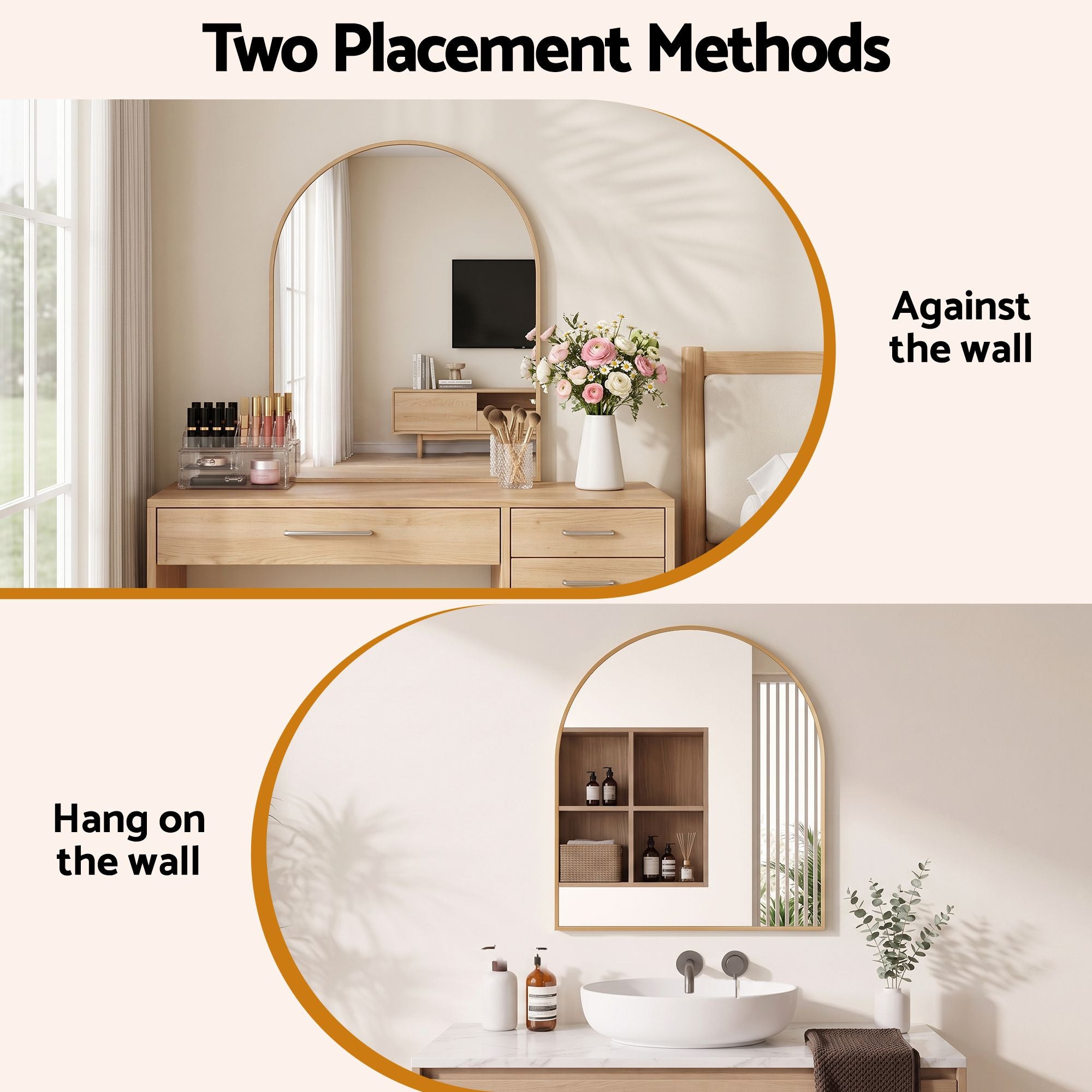 Arch Wall Mirror, Decorative Gold Frame Mirrors, 86x81cm Bathroom Vanity Mirror, Slim Frame for Living Room Entryway Bedroom Decor