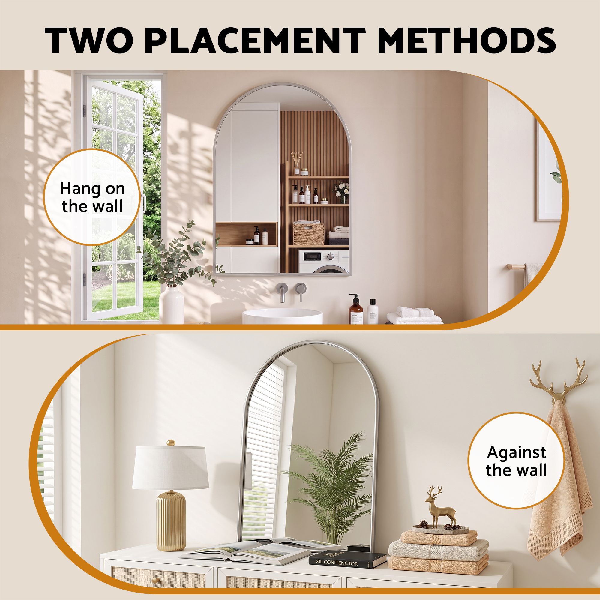 Arch Wall Mirror, Decorative Silver Frame Mirrors, 61x41cm Bathroom Vanity Mirror, Slim Frame for Living Room Entryway Bedroom Decor