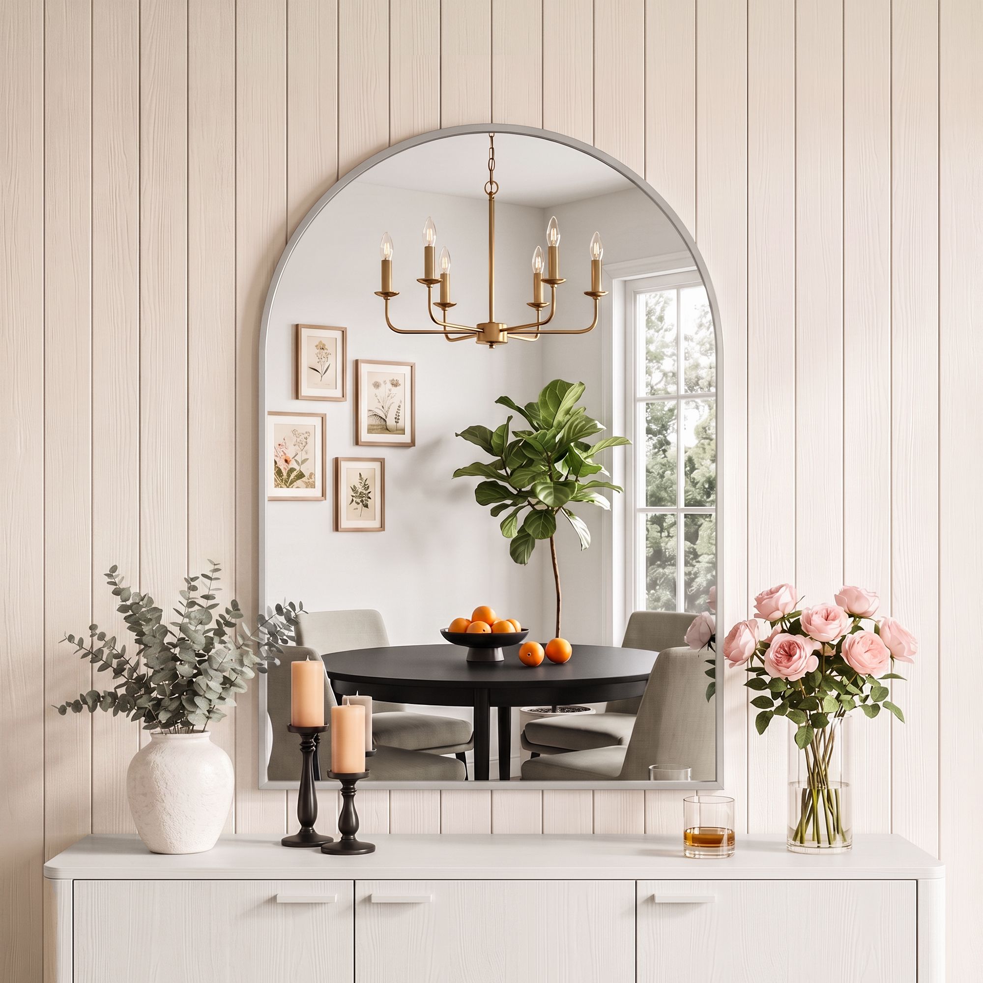 Arch Wall Mirror, Decorative Silver Frame Mirrors, 61x41cm Bathroom Vanity Mirror, Slim Frame for Living Room Entryway Bedroom Decor