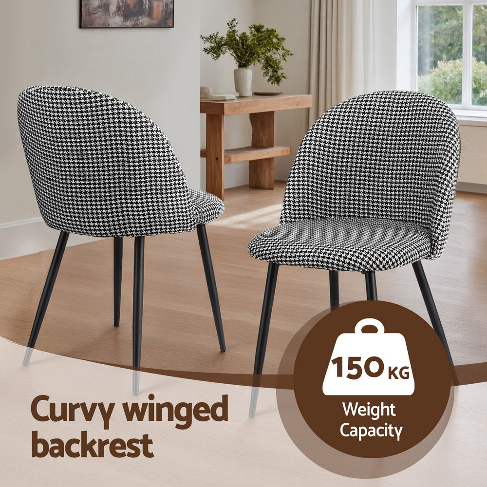 Dining Chairs Set of 2 Linen Solid Curved Houndstooth