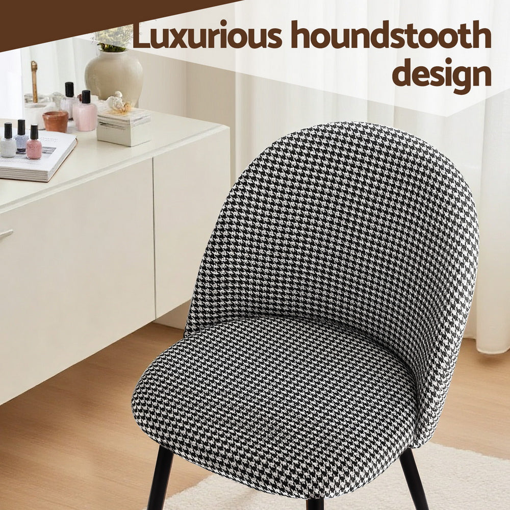 Dining Chairs Set of 2 Linen Solid Curved Houndstooth