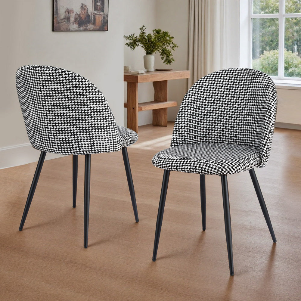 Dining Chairs Set of 2 Linen Solid Curved Houndstooth
