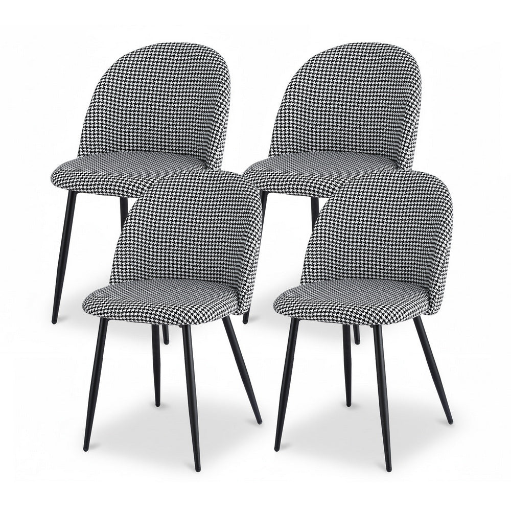 Dining Chairs Set of 4 Linen Solid Curved Houndstooth