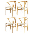 Set of 4 Dining Chairs Wooden Rattan Seat Wishbone Back