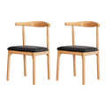 Set of 2 Dining Chairs Rubber Wood Leather Seat Black