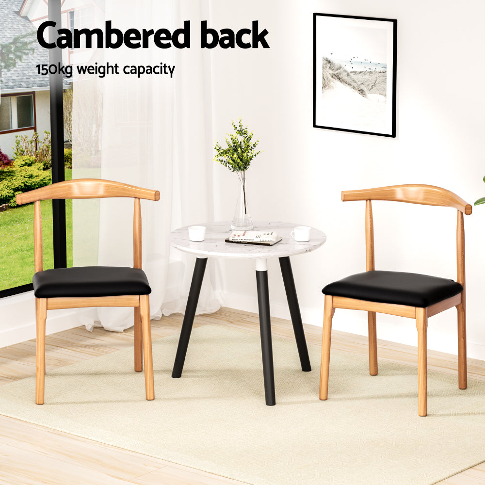 Set of 2 Dining Chairs Rubber Wood Leather Seat Black