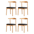 Set of 4 Dining Chairs Rubber Wood Leather Seat Black