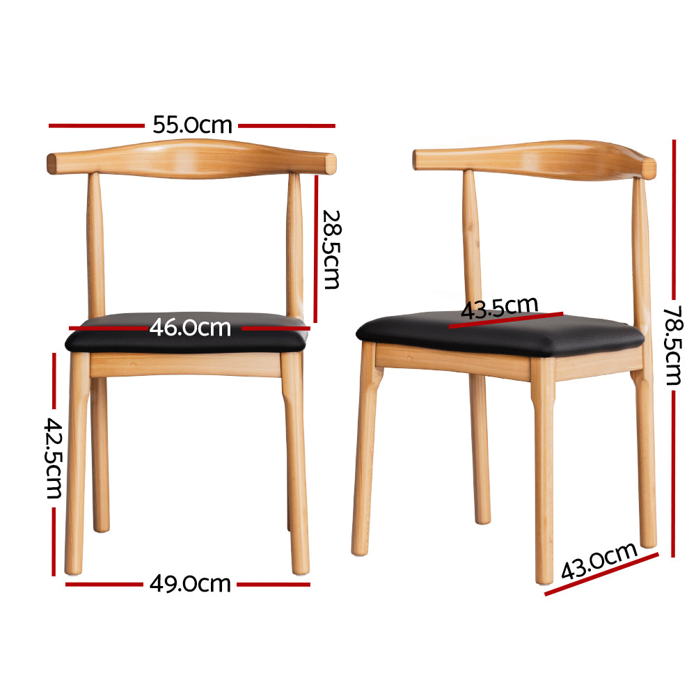 4x Dining Chairs Rubber Wood Leather Seat Black