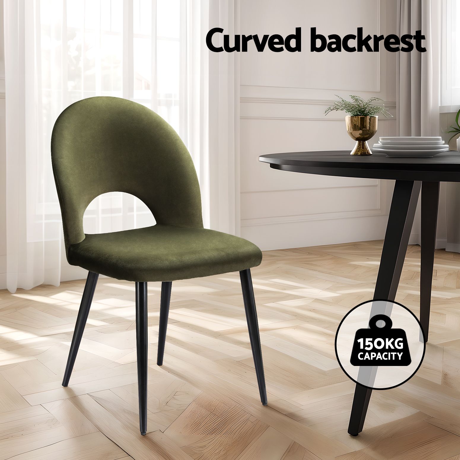 Dining Chairs Set of 6 Velvet Hollow Green