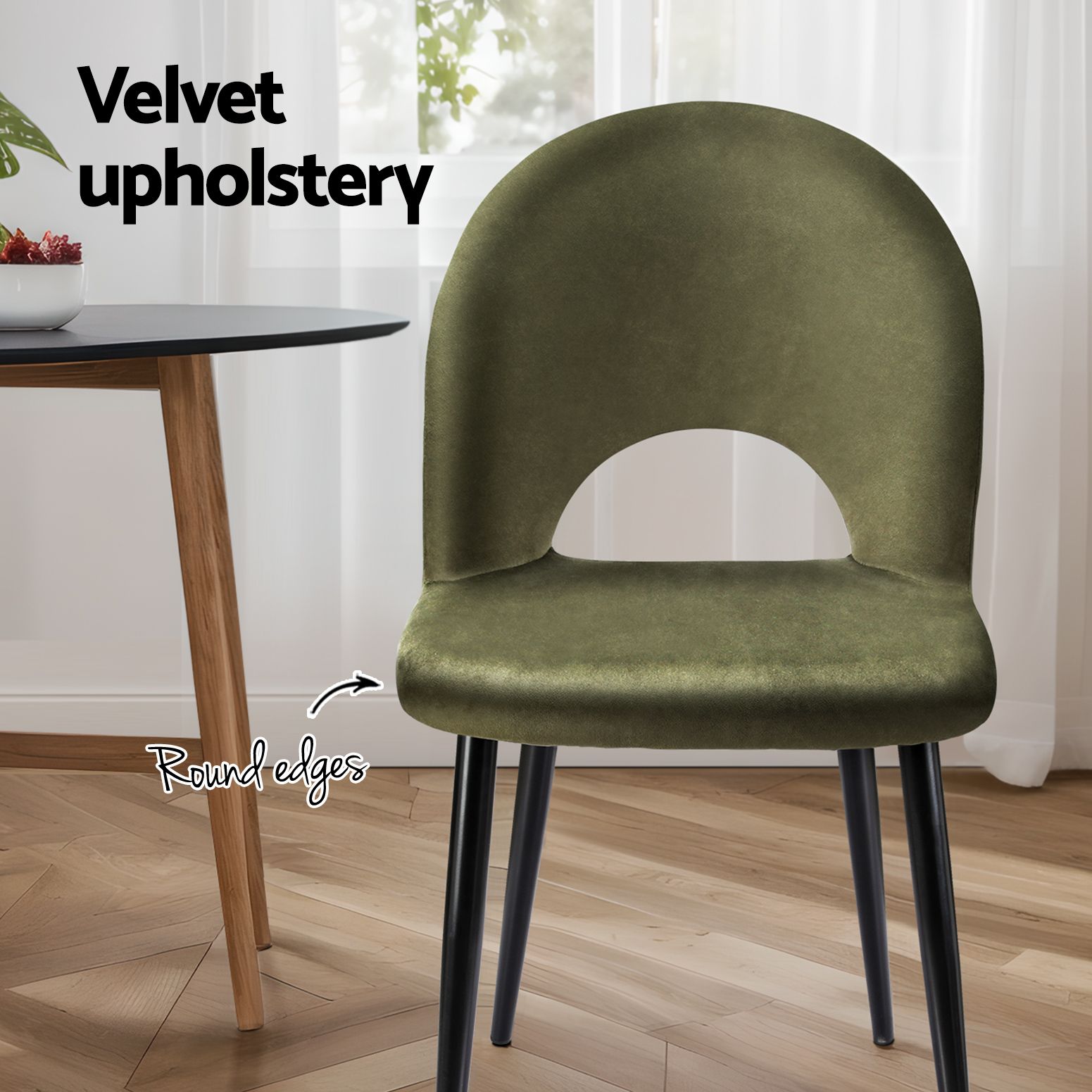 Dining Chairs Set of 6 Velvet Hollow Green
