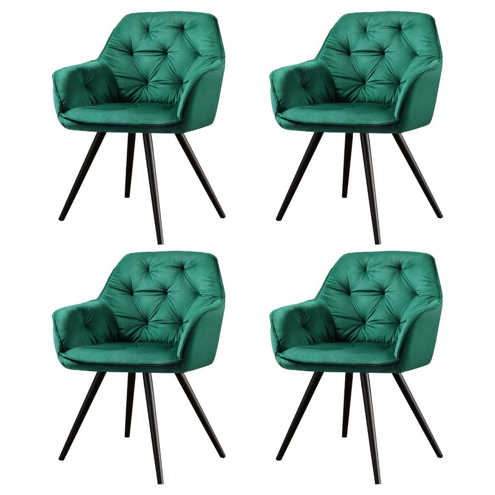 Dining Chairs Set of 4 Velvet Diamond Tufted Armchair Green