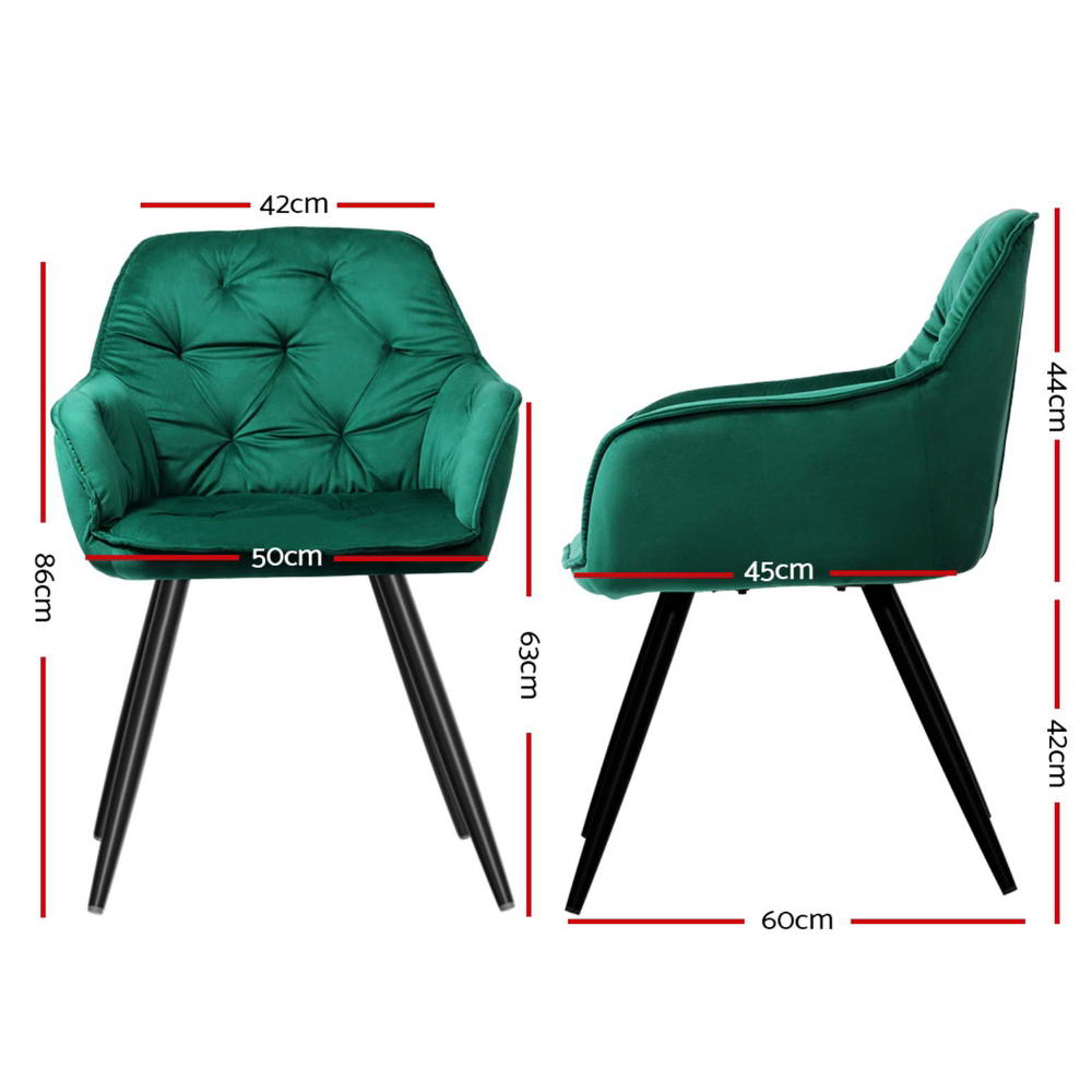 Dining Chairs Set of 4 Velvet Diamond Tufted Armchair Green