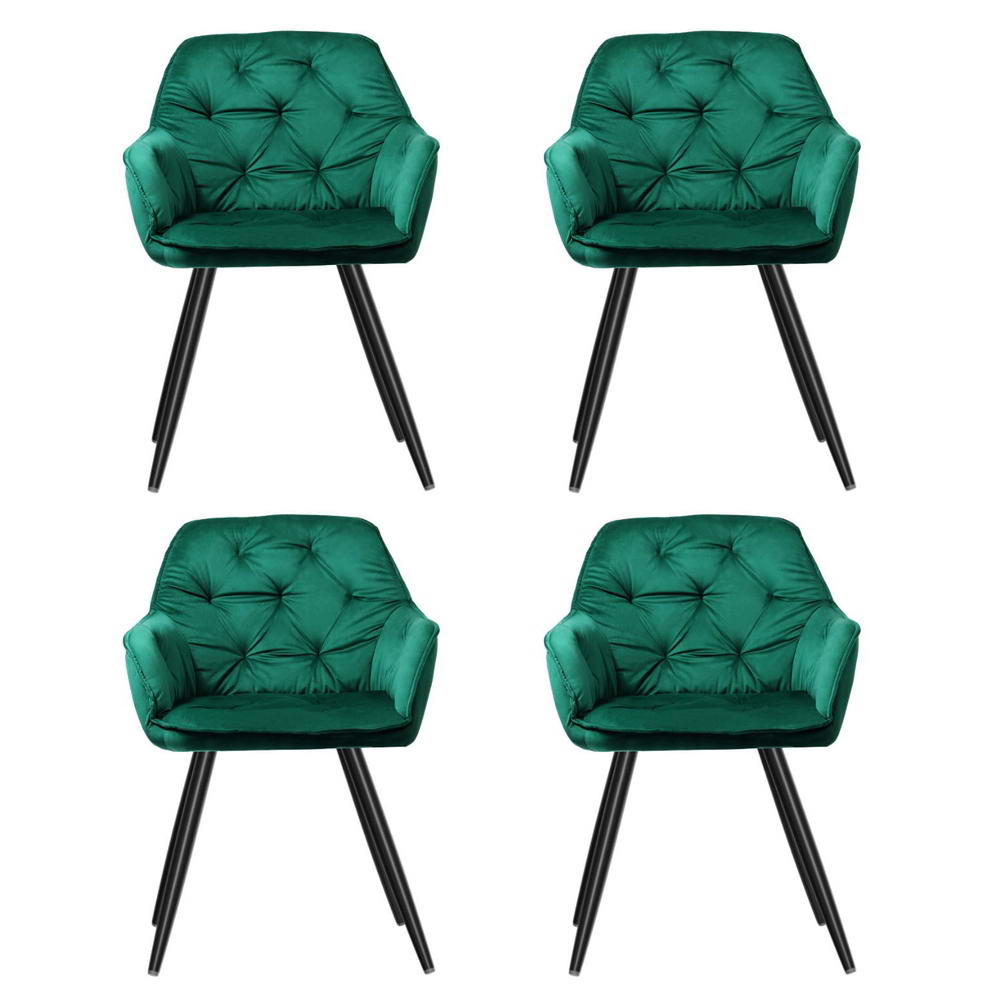 Dining Chairs Set of 4 Velvet Diamond Tufted Armchair Green