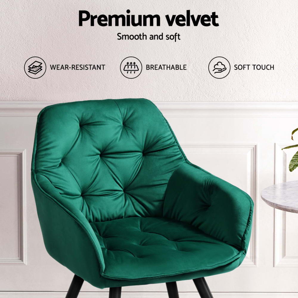 Dining Chairs Set of 4 Velvet Diamond Tufted Armchair Green
