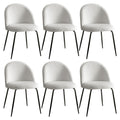 Dining Chairs Set of 6 Sherpa Boucle White